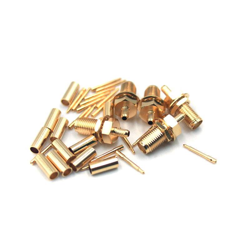 Reverse Polarity RP SMA Male Crimp Connector for RG174 connector in goldedn plated    (RP-SMA-C-J174) Reverse Polarity RP SMA Male Crimp Connector for RG174 connector in goldedn plated    (RP-SMA-C-J174)